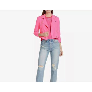 Generation Love Colleen Crepe Moto Jacket Ruched Sleeves Ultra Pink XS NWT